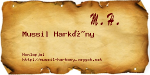 Mussil Harkány névjegykártya